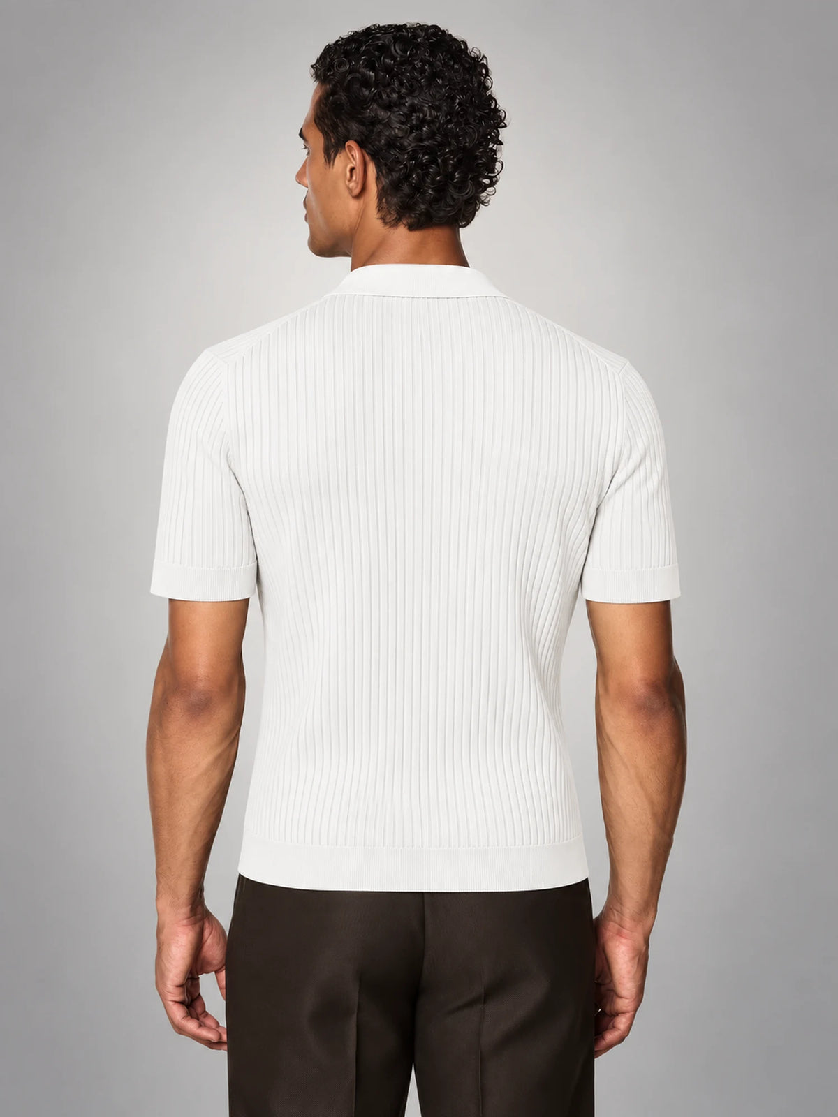 Volantero Men's Ribbed Knit Short-Sleeve Polo Shirt in White, back view