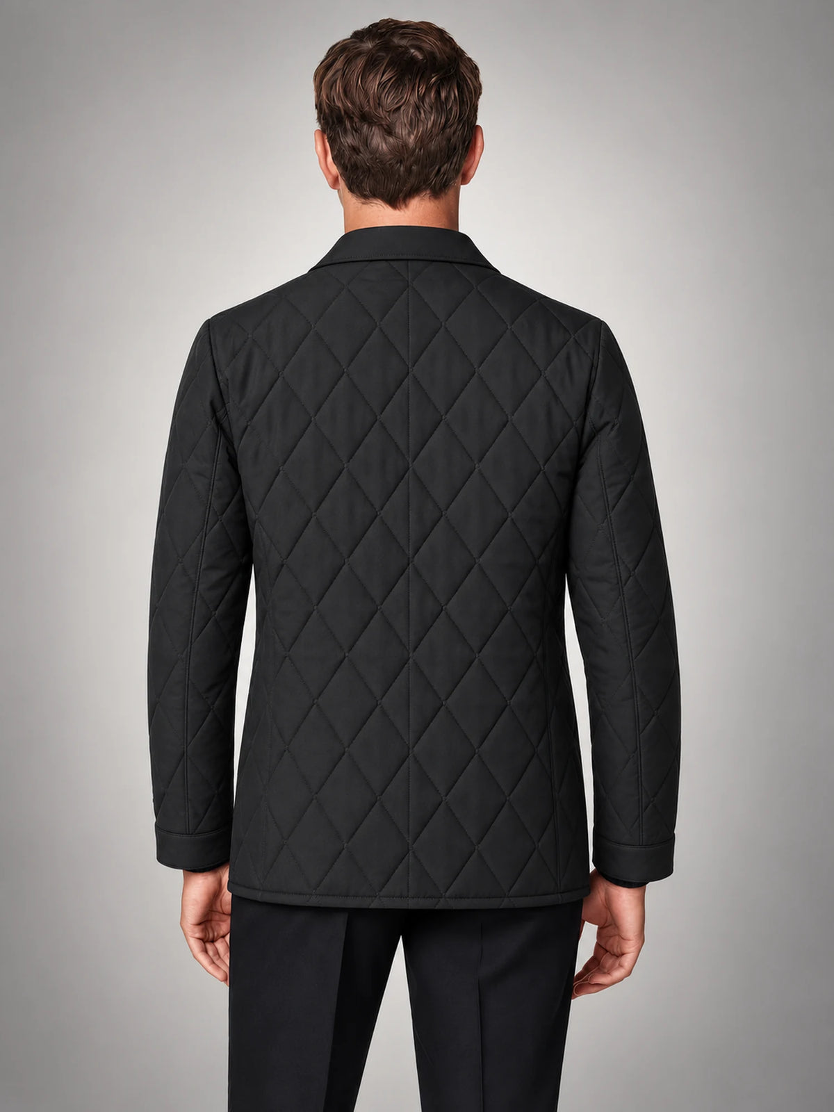 Volantero Men's Classic Quilted Mid-Season Jacket in Black, back view
