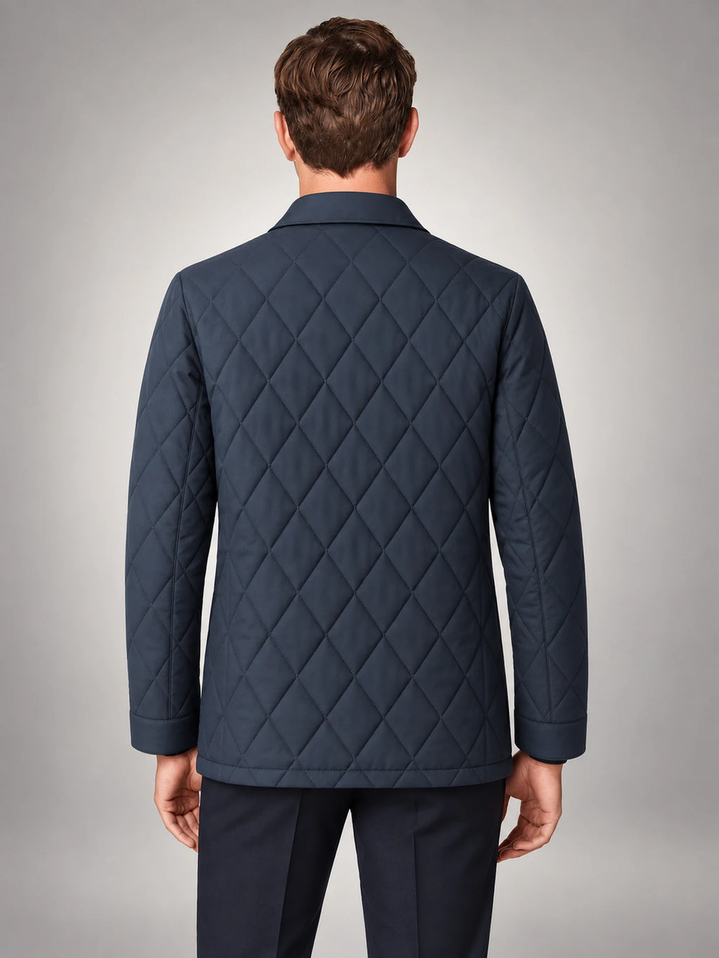 Volantero Men's Classic Quilted Mid-Season Jacket in Navy, back view