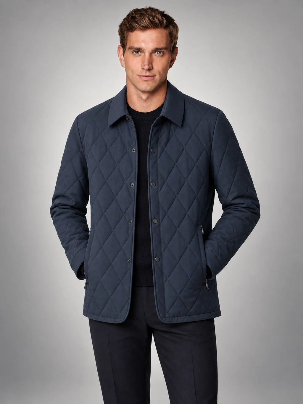 Volantero Men's Classic Quilted Mid-Season Jacket in Navy, hover view