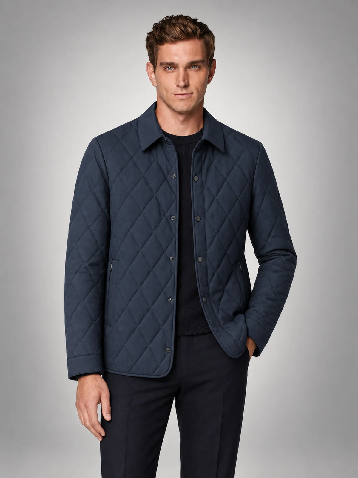 Volantero Men's Classic Quilted Mid-Season Jacket in Navy, main view