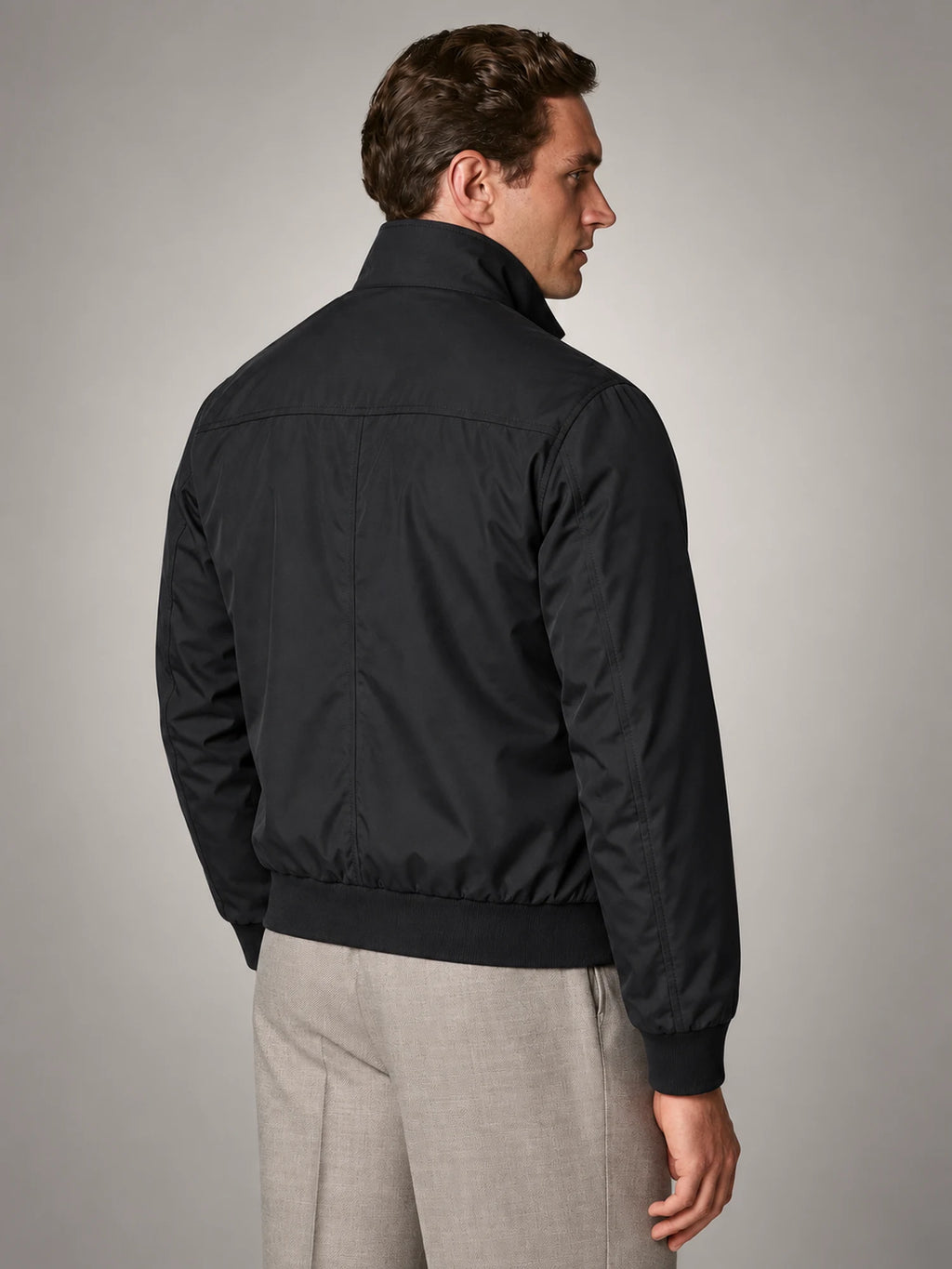 Volantero Men's Harrington Bomber Jacket in Black, back view