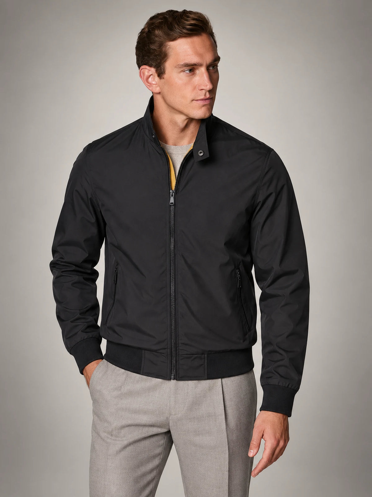 Volantero Men's Harrington Bomber Jacket in Black, hover view
