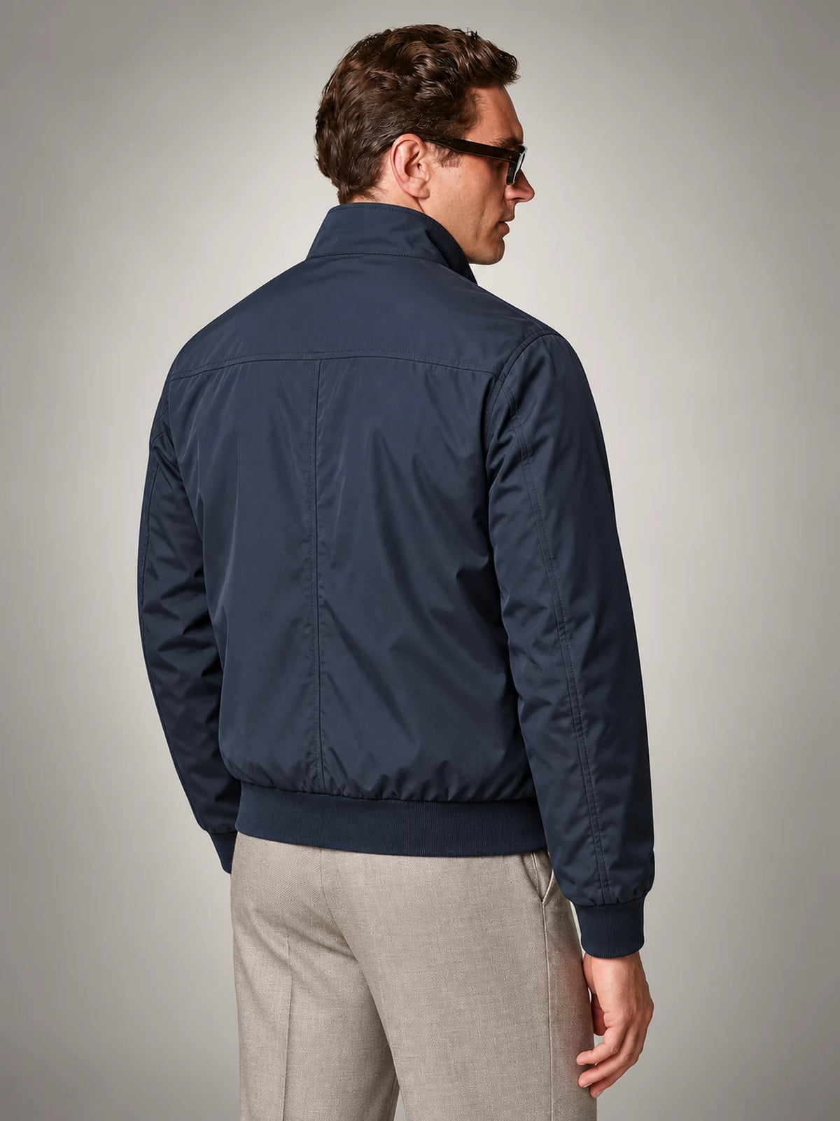 Volantero Men's Harrington Bomber Jacket in Blue, back view