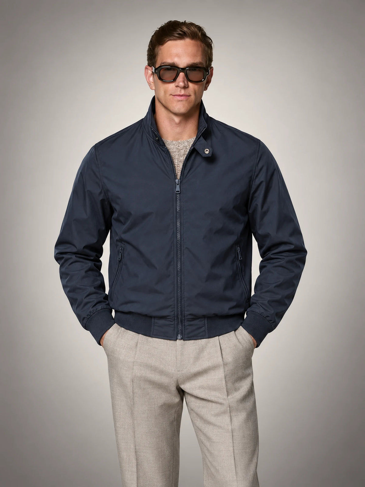Volantero Men's Harrington Bomber Jacket in Blue, front view