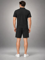 Volantero Men's Casual Polo Shirt and Shorts Set in Black, back view