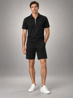 Volantero Men's Casual Polo Shirt and Shorts Set in Black, front view