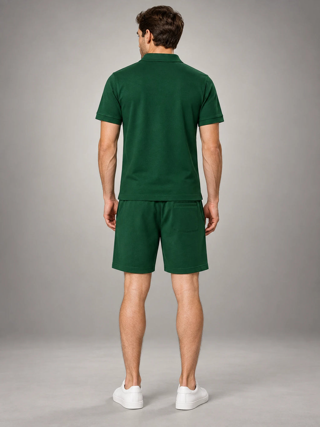 Volantero Men's Casual Polo Shirt and Shorts Set in Green, back view