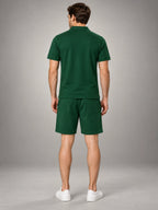 Volantero Men's Casual Polo Shirt and Shorts Set in Green, back view