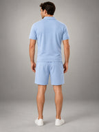 Volantero Men's Casual Polo Shirt and Shorts Set in Light Blue, back view
