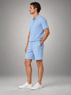 Volantero Men's Casual Polo Shirt and Shorts Set in Light Blue, side view