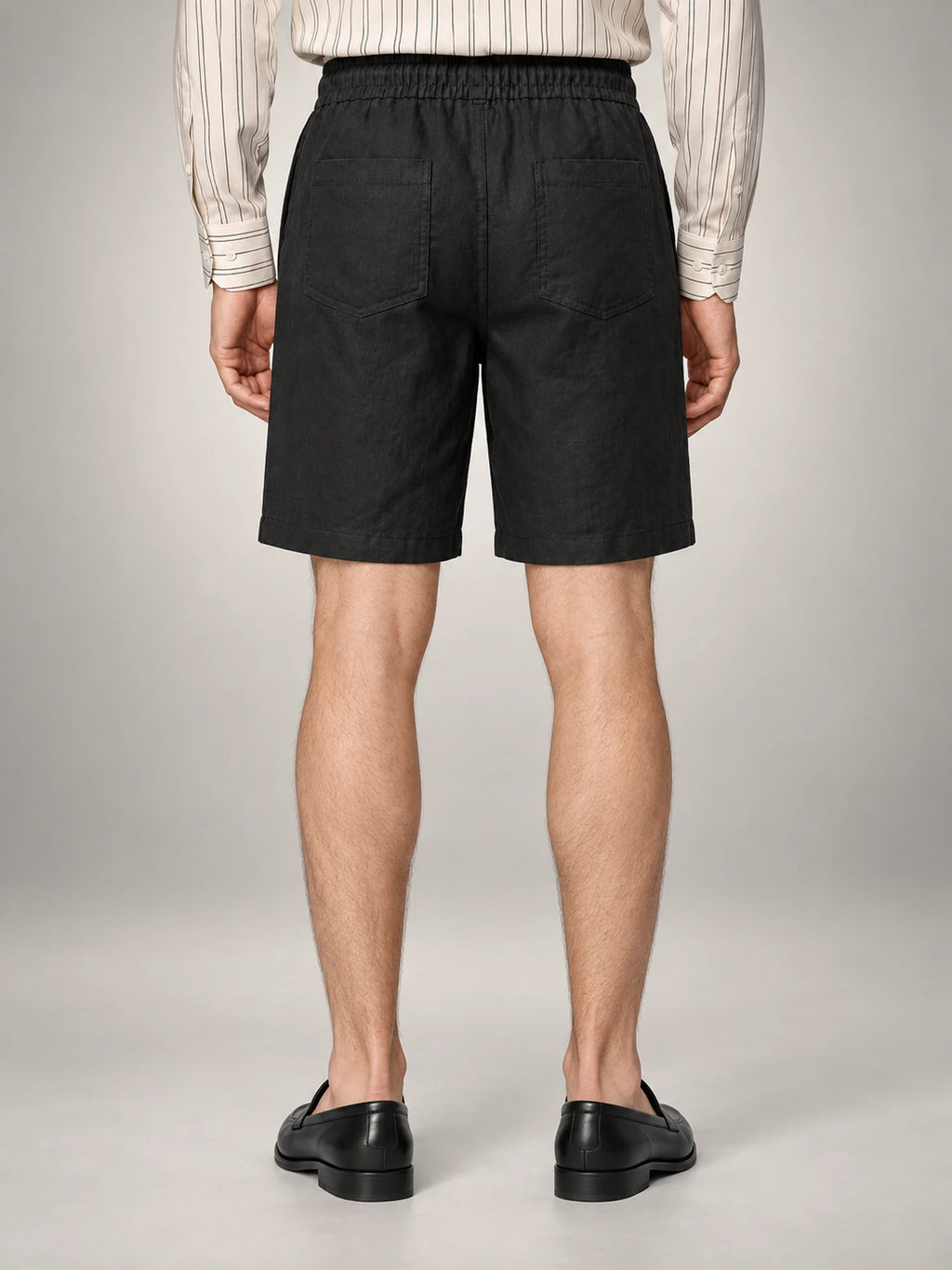 Volantero Men's Linen Drawstring Shorts in Black, back view