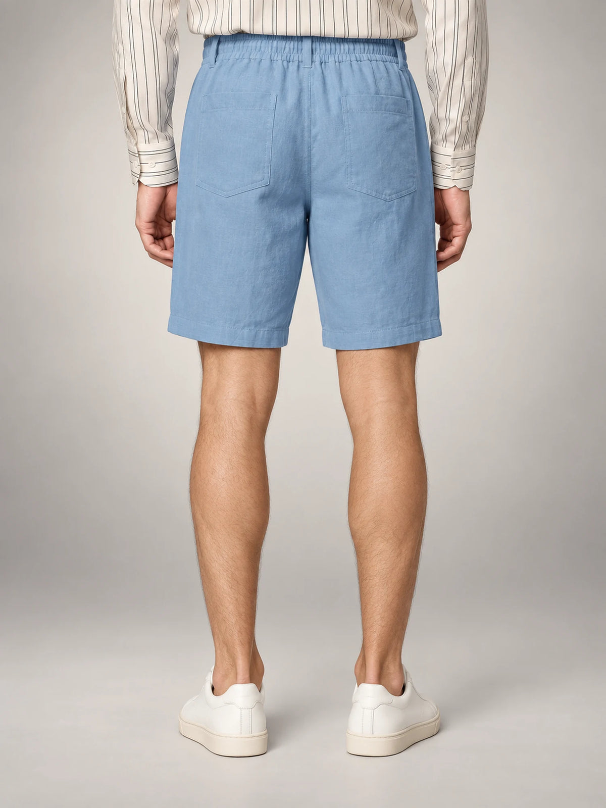 Volantero Men's Linen Drawstring Shorts in Blue, back view