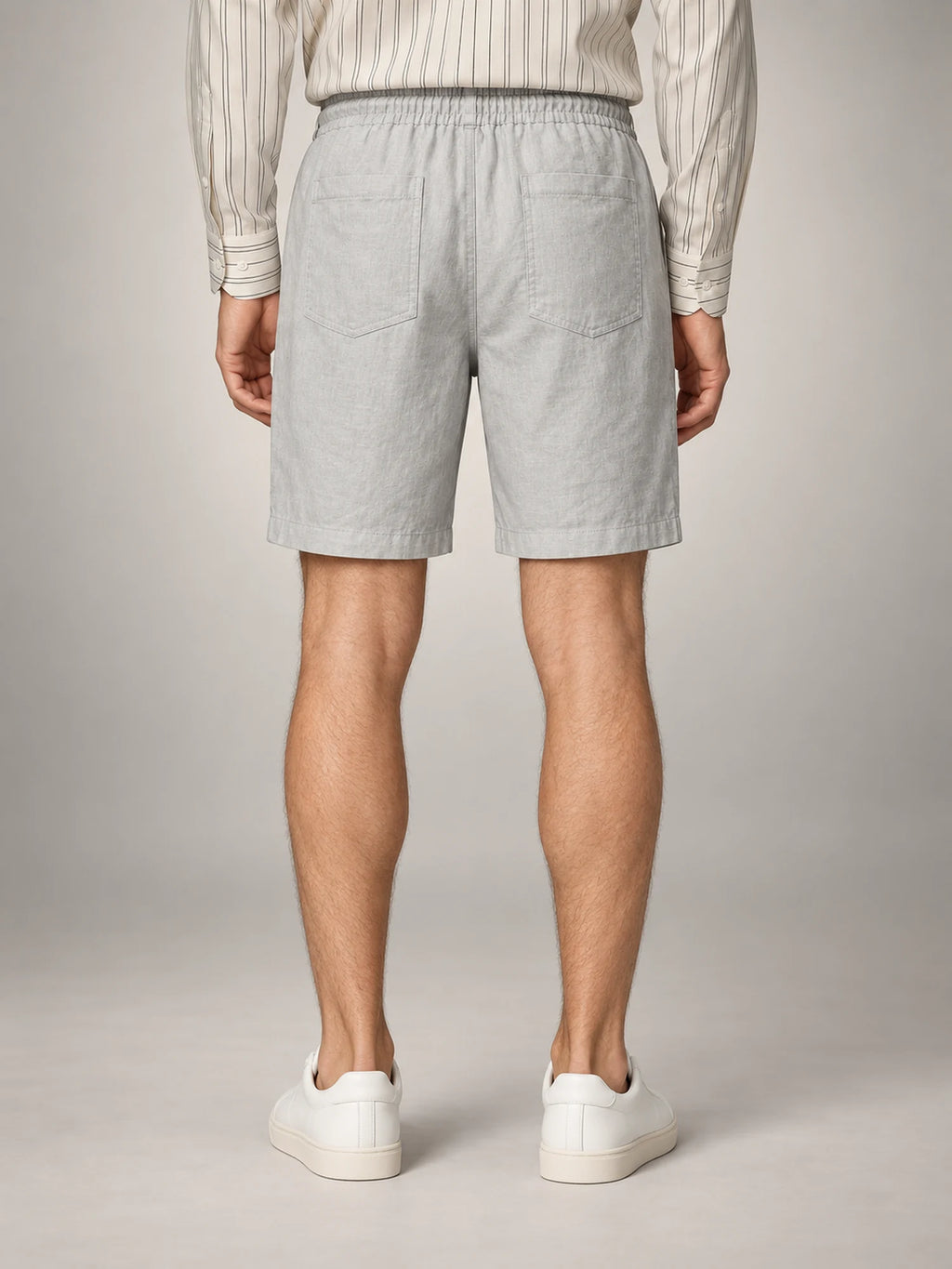 Volantero Men's Linen Drawstring Shorts in Grey, back view