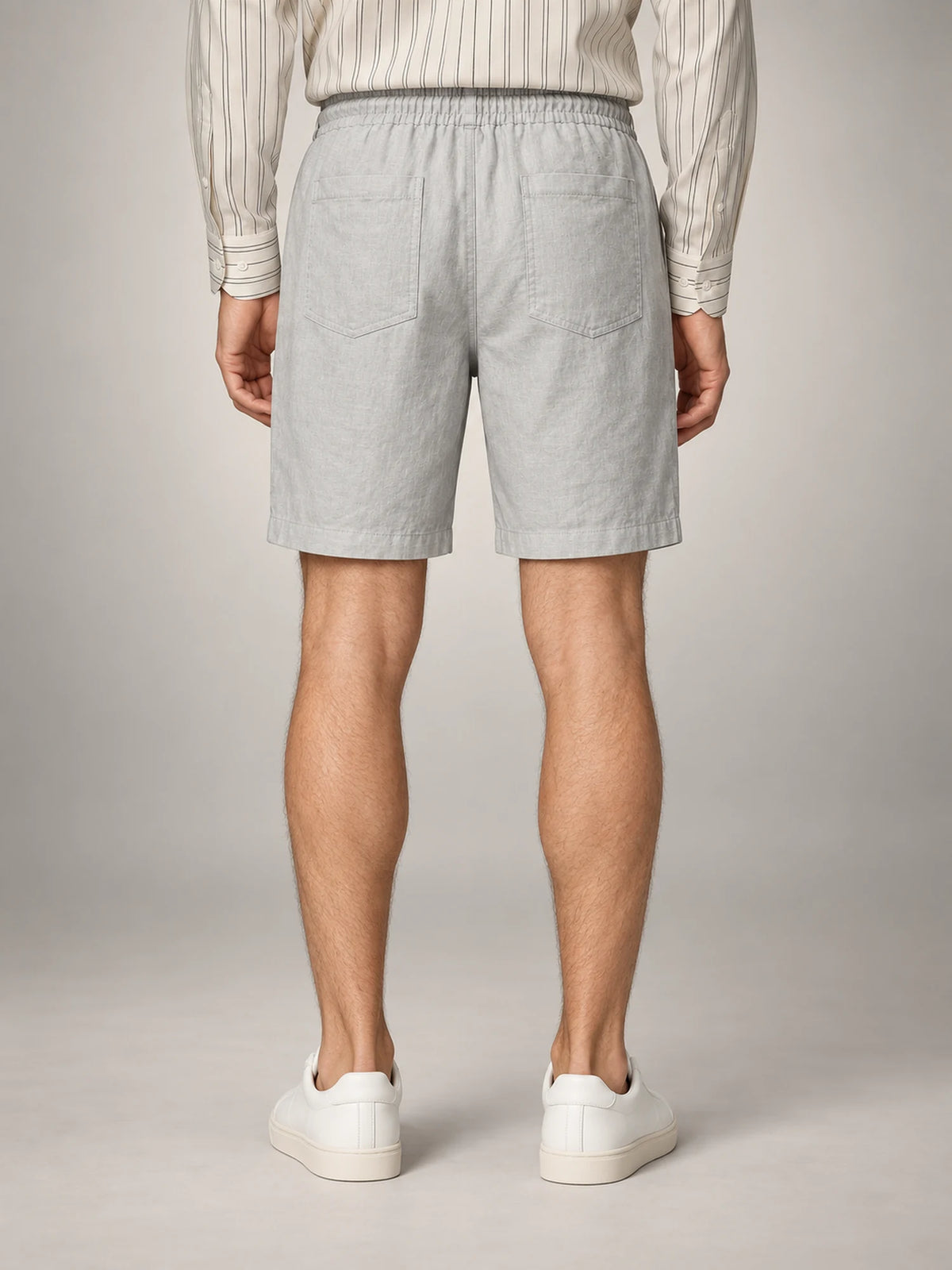Volantero Men's Linen Drawstring Shorts in Grey, back view
