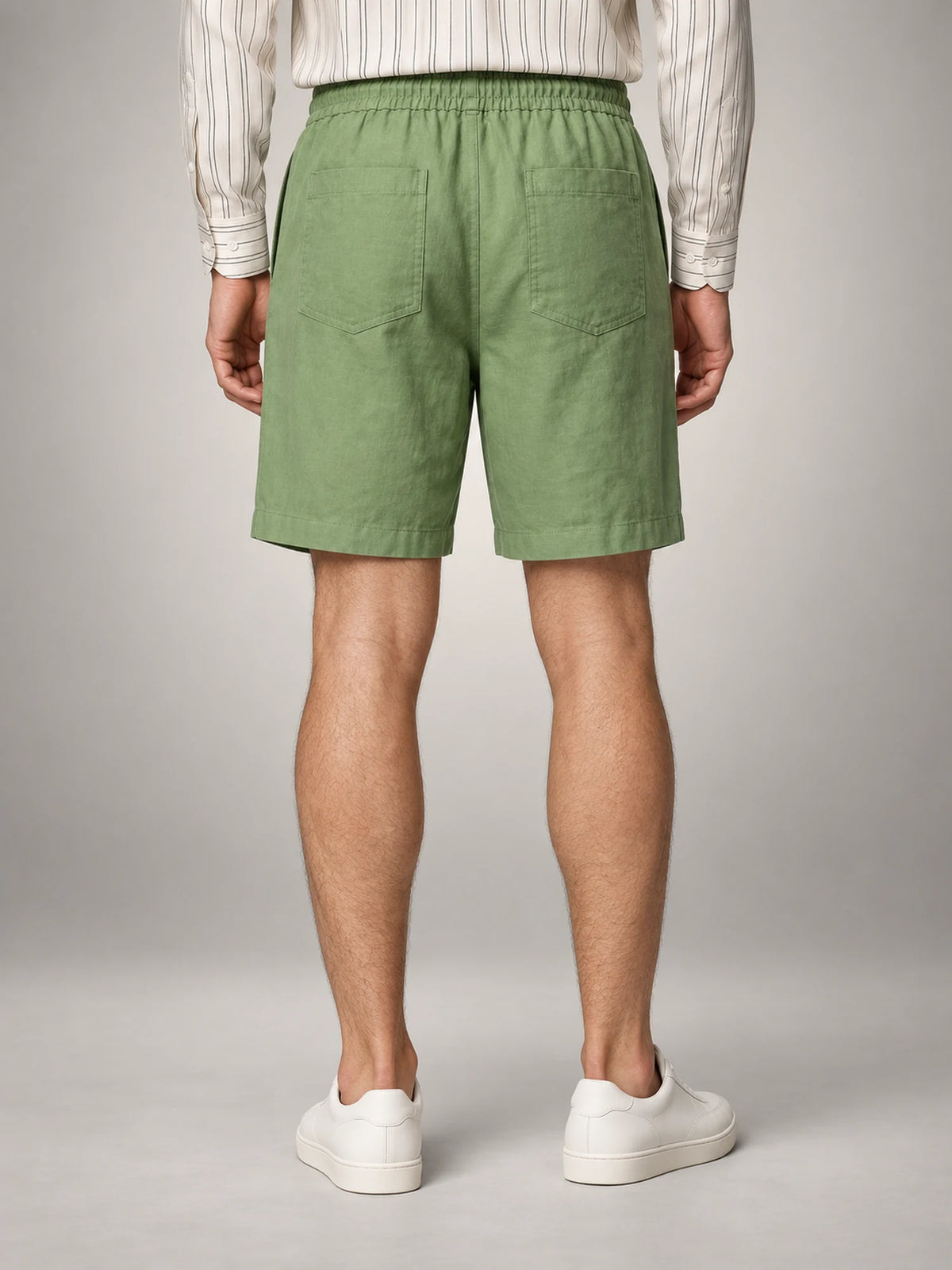 Volantero Men's Linen Drawstring Shorts in Green, back view