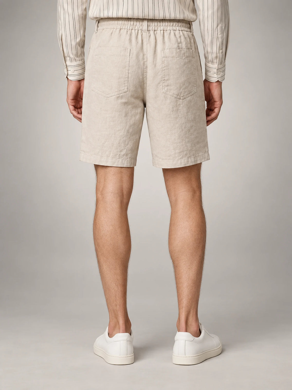 Volantero Men's Linen Drawstring Shorts in Khaki, back view