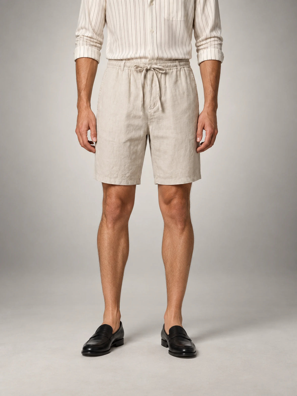 Volantero Men's Linen Drawstring Shorts in Khaki, front view