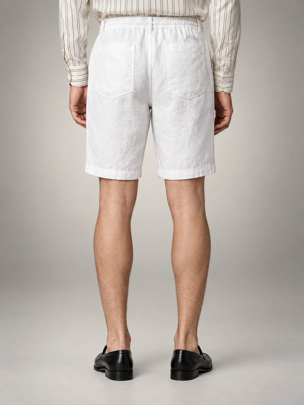 Volantero Men's Linen Drawstring Shorts in White, back view