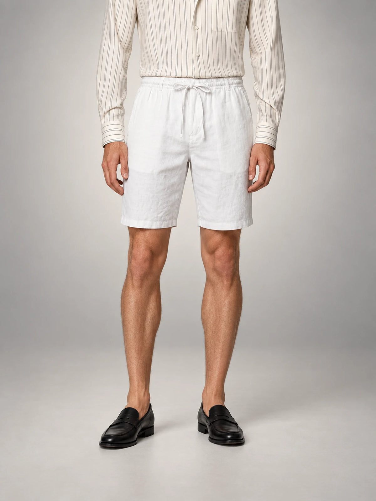 Volantero Men's Linen Drawstring Shorts in White, front view