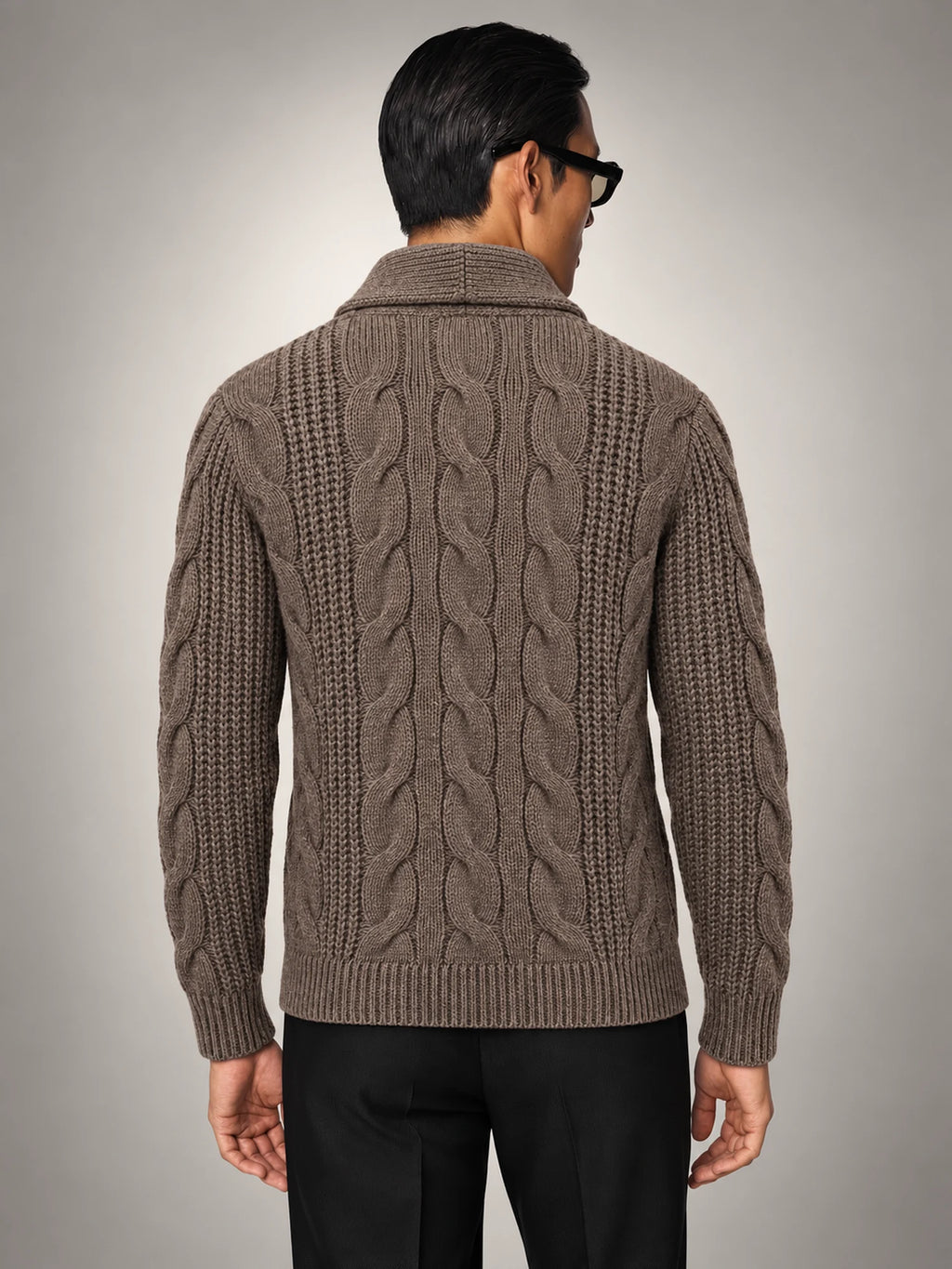 Volantero Men's Wool Knitted Cardigan in Brown, back view