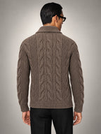 Volantero Men's Wool Knitted Cardigan in Brown, back view