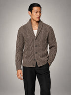 Volantero Men's Wool Knitted Cardigan in Brown, front view