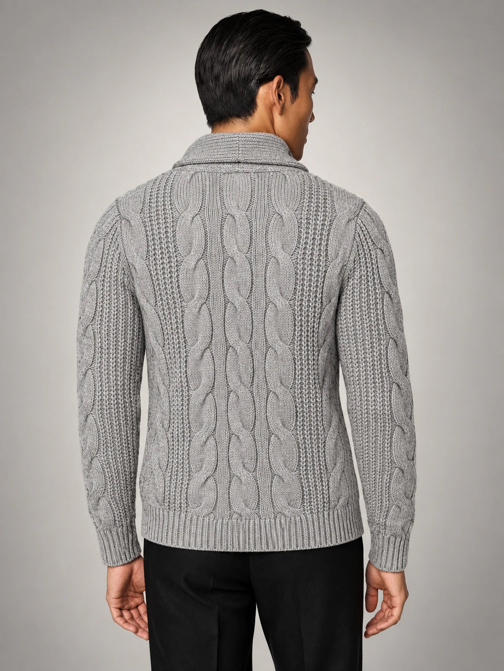Volantero Men's Wool Knitted Cardigan in Light Grey, back view