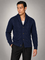 Volantero Men's Wool Knitted Cardigan in Navy, hover view