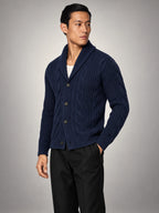 Volantero Men's Wool Knitted Cardigan in Navy, side view