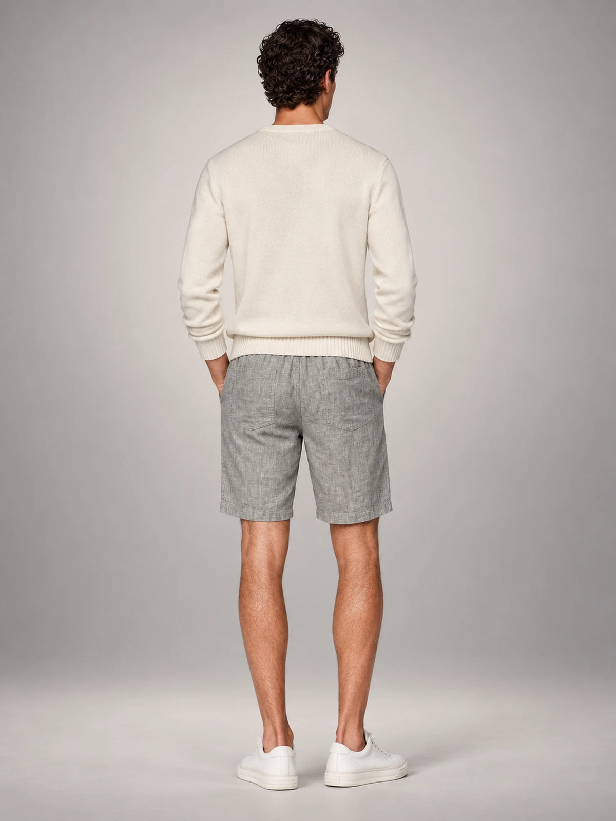 Volantero Men's Linen Summer Beach Shorts in Grey, back view
