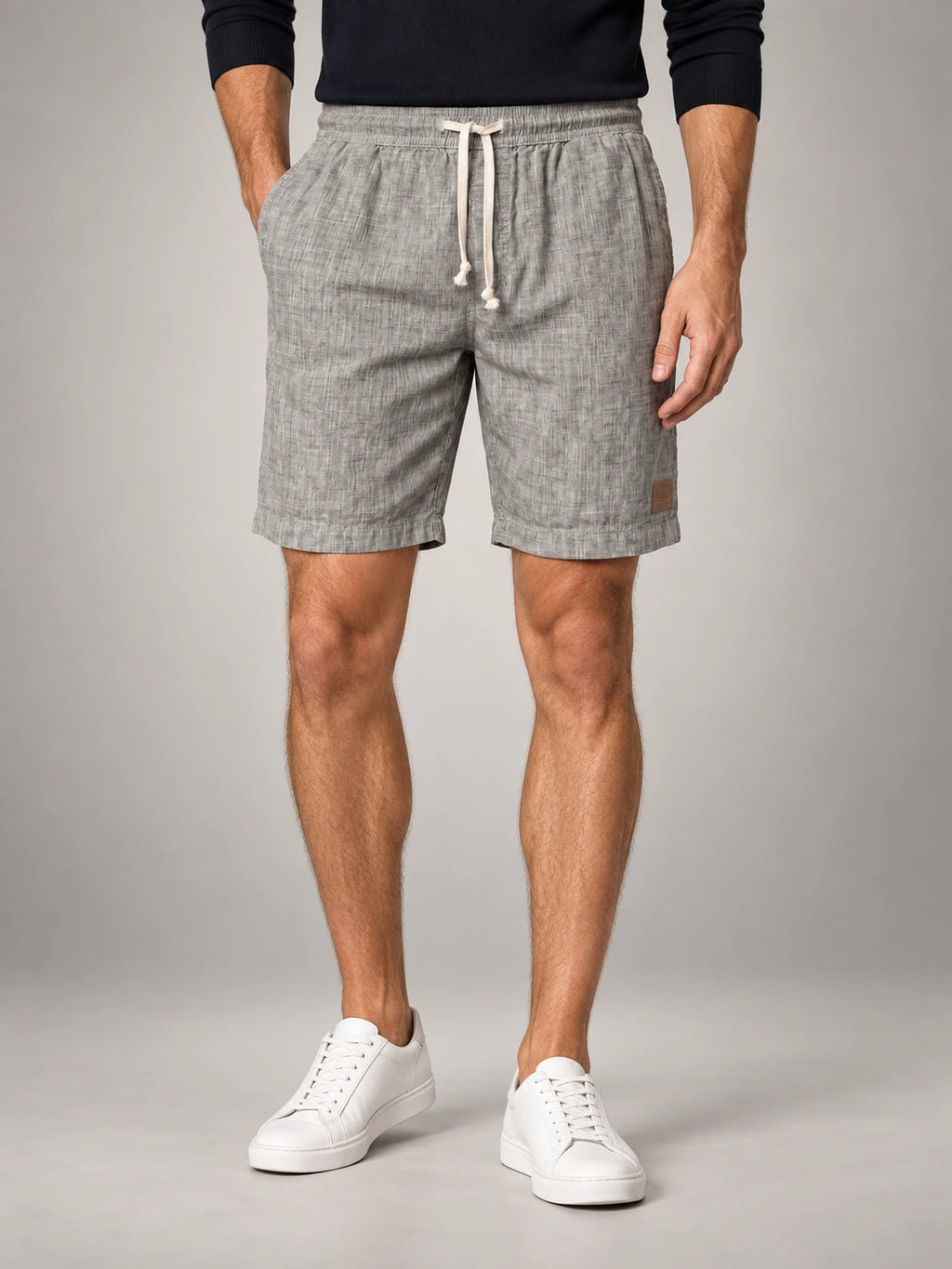 Volantero Men's Linen Summer Beach Shorts in Grey, hover view