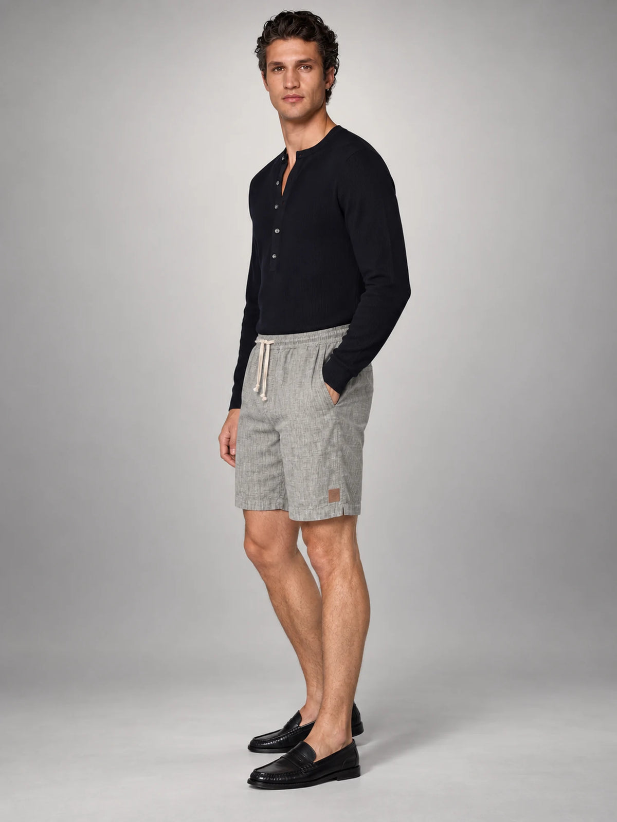 Volantero Men's Linen Summer Beach Shorts in Grey, side view