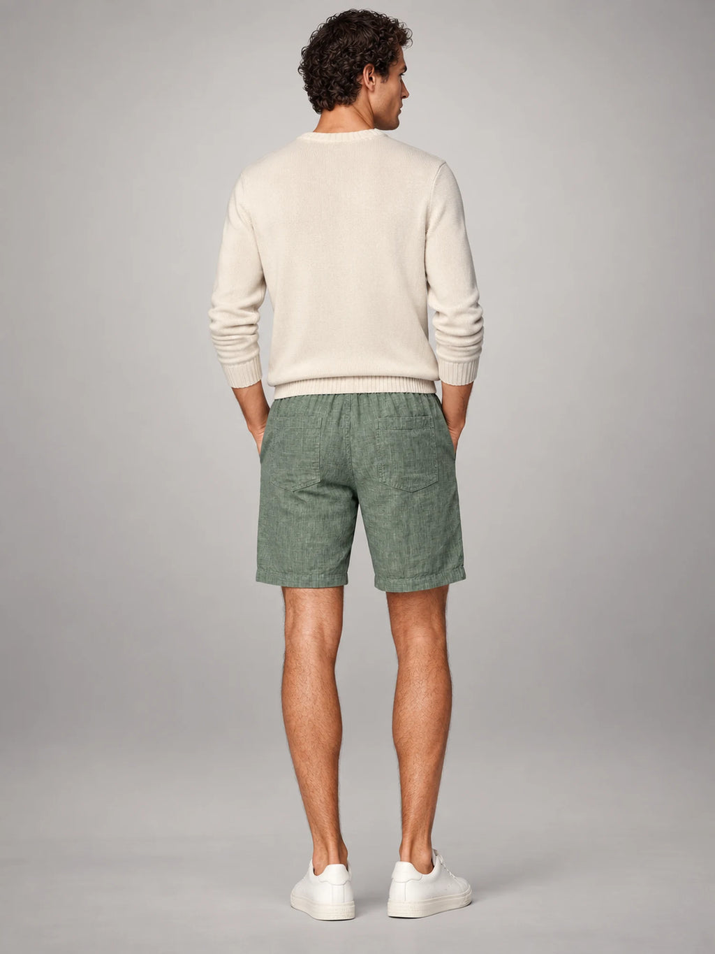 Volantero Men's Linen Summer Beach Shorts in Green, back view