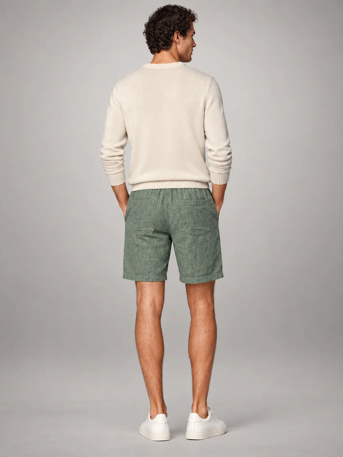 Volantero Men's Linen Summer Beach Shorts in Green, back view