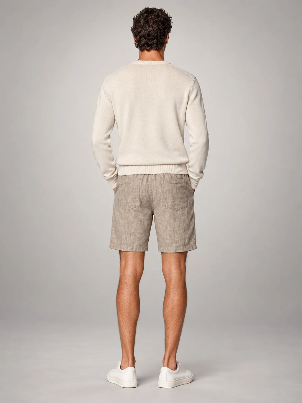Volantero Men's Linen Summer Beach Shorts in Khaki, back view