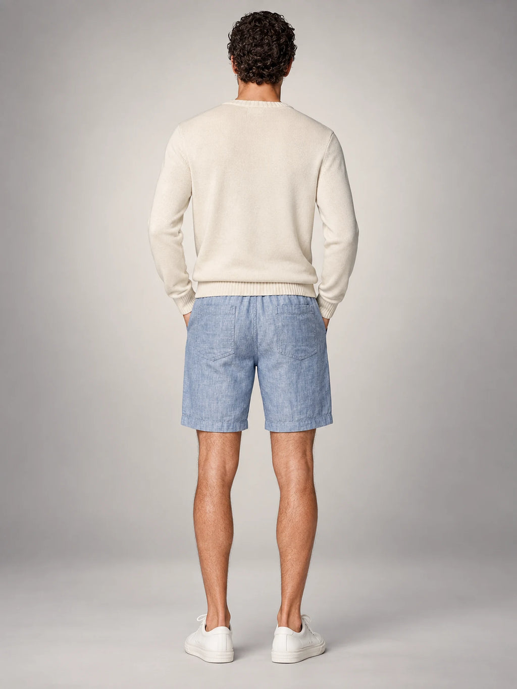 Volantero Men's Linen Summer Beach Shorts in Light Blue, back view