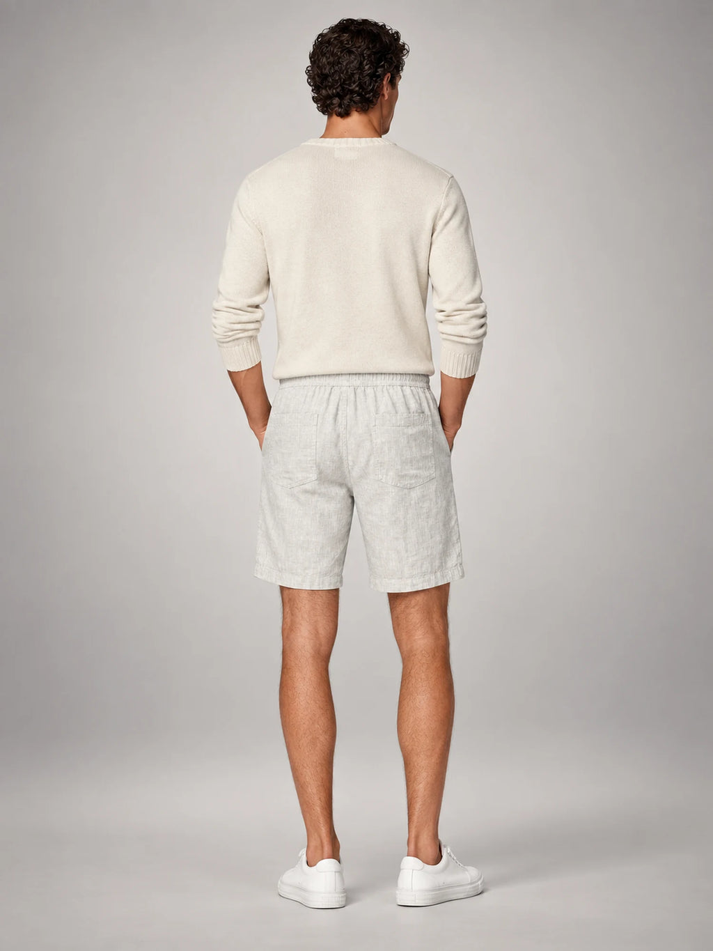 Volantero Men's Linen Summer Beach Shorts in White, back view