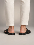 Volantero Men's Slide Sandals with Cross Strap Design in Black, back view