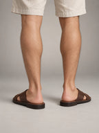 Volantero Men's Slide Sandals with Cross Strap Design in Brown, back view