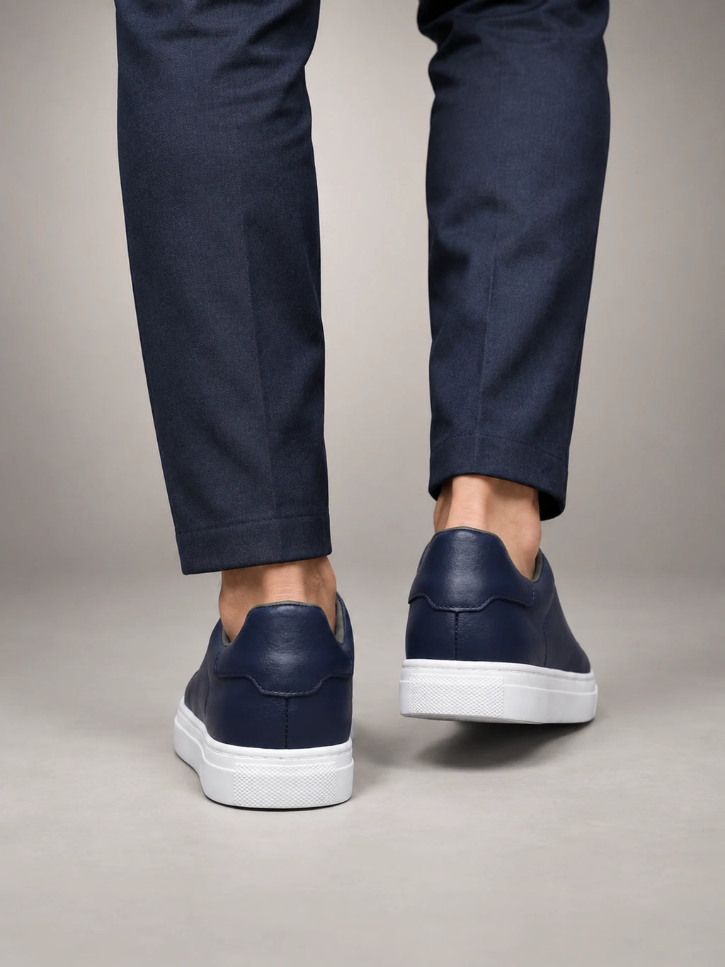 Volantero Men's Laceless Classic Sneakers in Navy, back view
