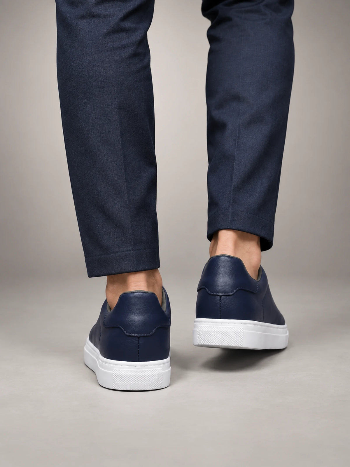 Volantero Men's Laceless Classic Sneakers in Navy, back view