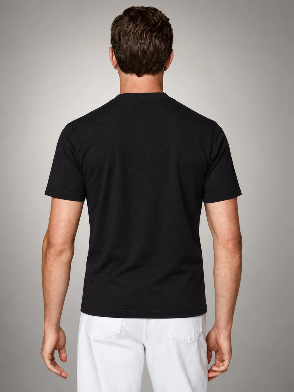 Volantero Men's Short-Sleeve Henley Shirt in Black, back view