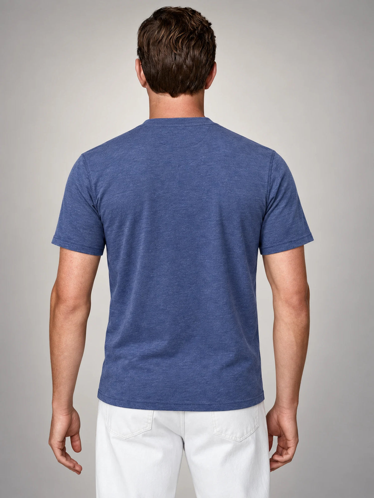 Volantero Men's Short-Sleeve Henley Shirt in Blue, back view
