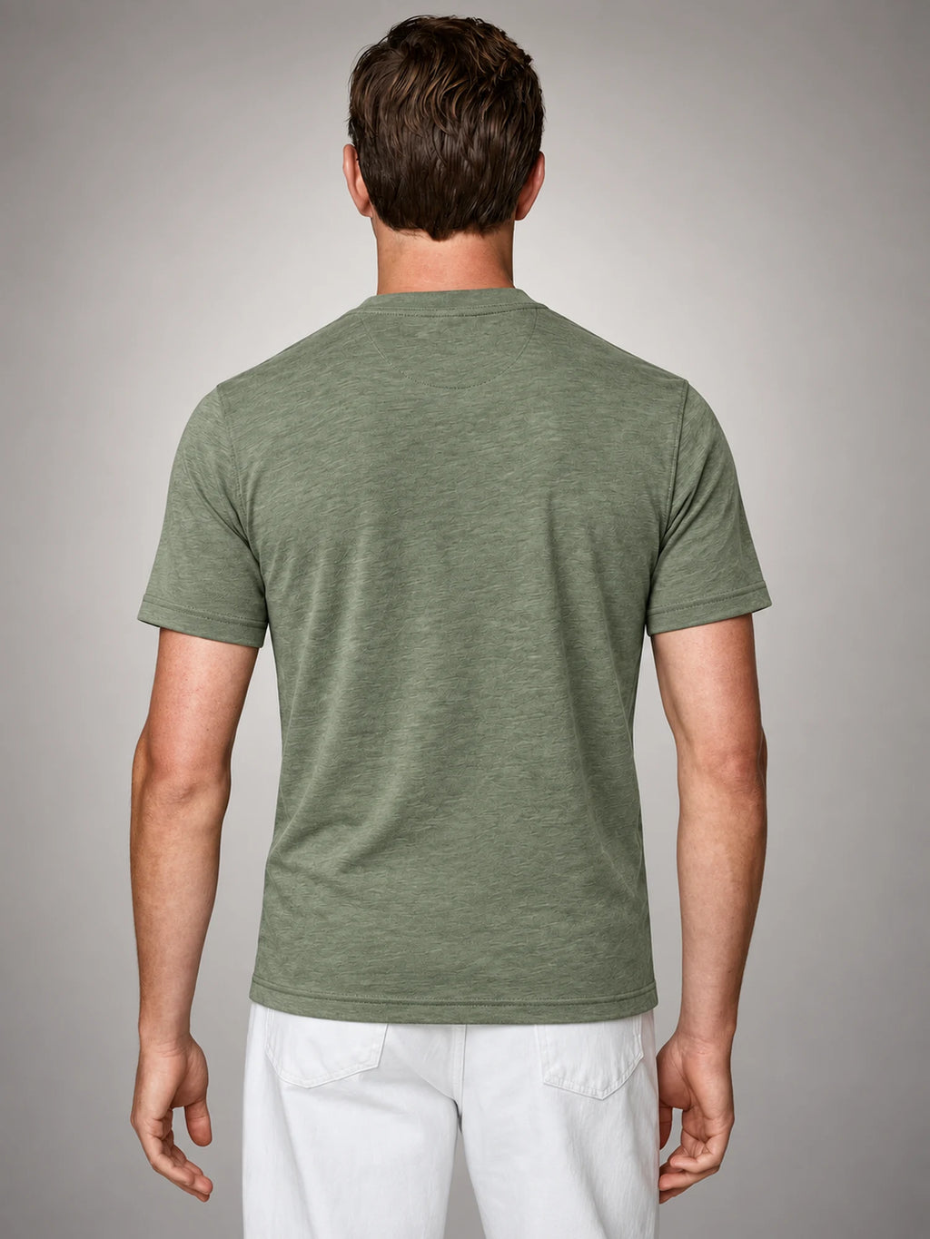 Volantero Men's Short-Sleeve Henley Shirt in Green, back view