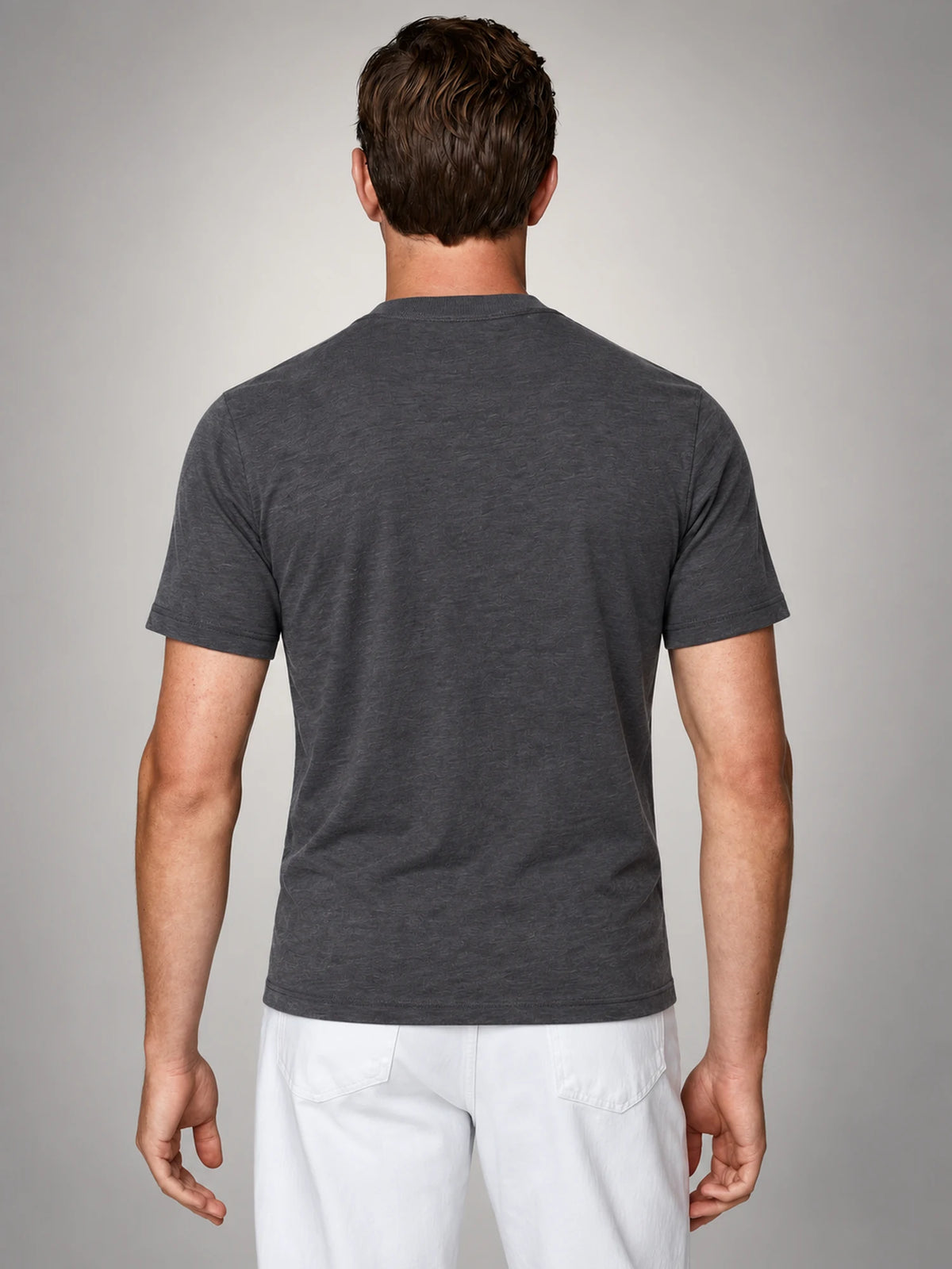 Volantero Men's Short-Sleeve Henley Shirt in Grey, back view