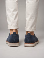 Volantero Men's Suede Lace-Up Derby Shoes in Navy, back view