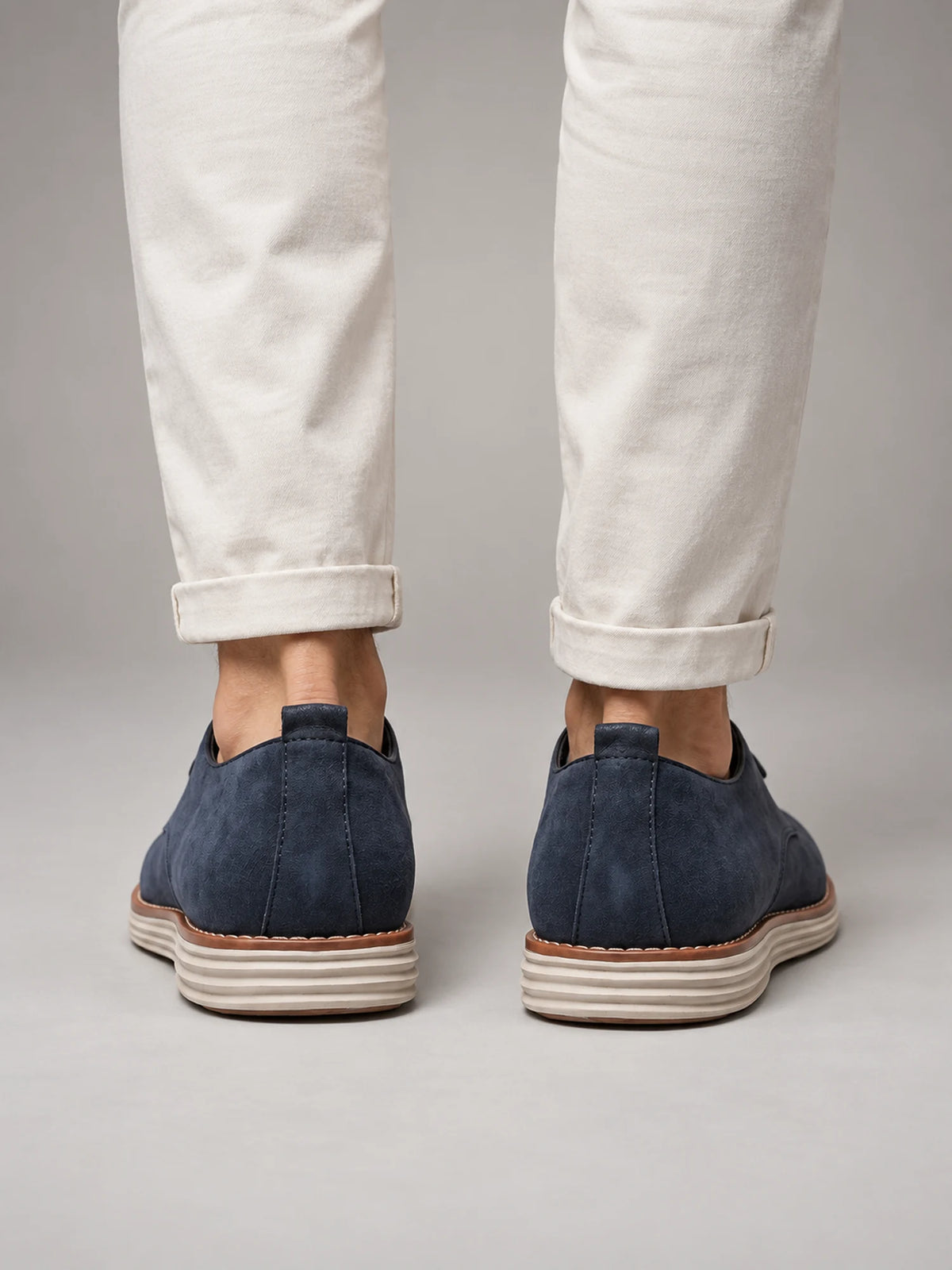 Volantero Men's Suede Lace-Up Derby Shoes in Navy, back view