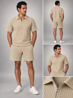 Volantero Men's Waffle-Knit Shorts Set in Beige, hover view