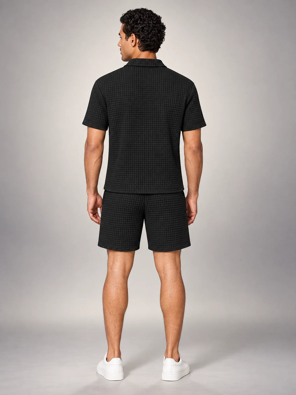 Volantero Men's Waffle-Knit Shorts Set in Black, back view